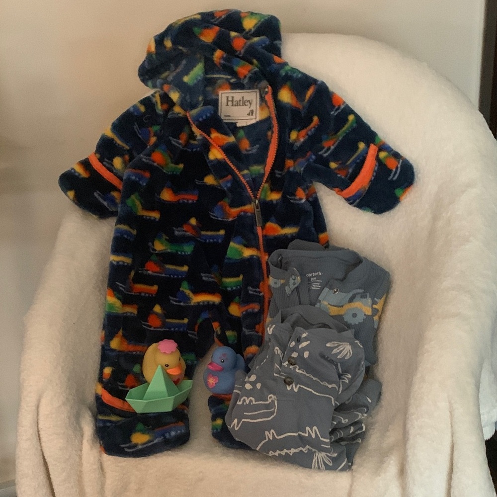 Hatley Navy Fleece Onesie with Colorful Dinosaur Pattern